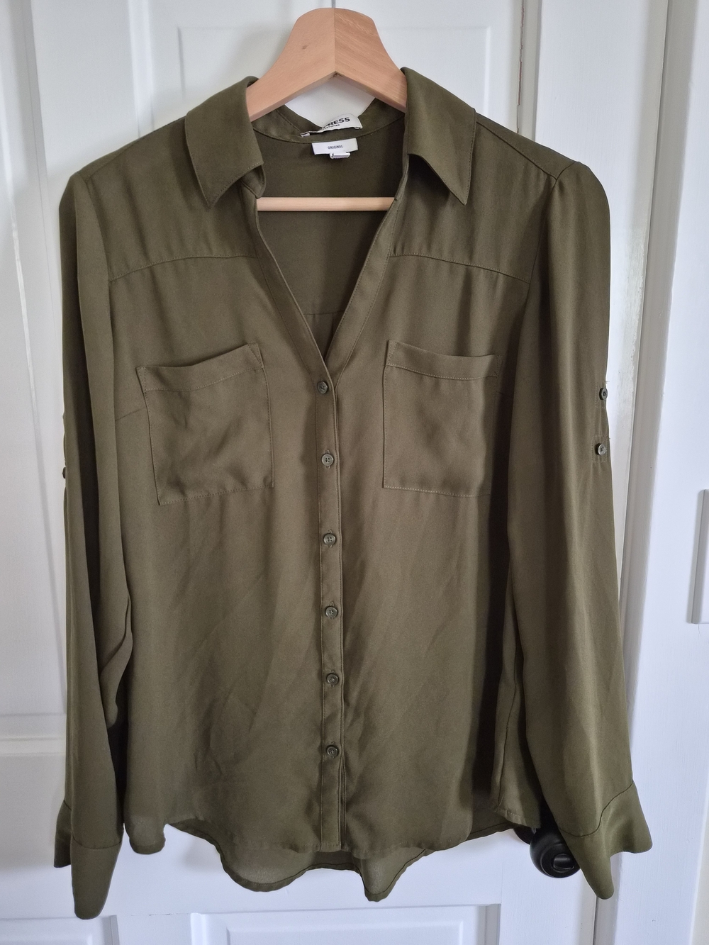 Express Olive Green Button-Front Shirt
